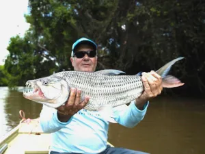 An angler with a tigerfish in Tanzania